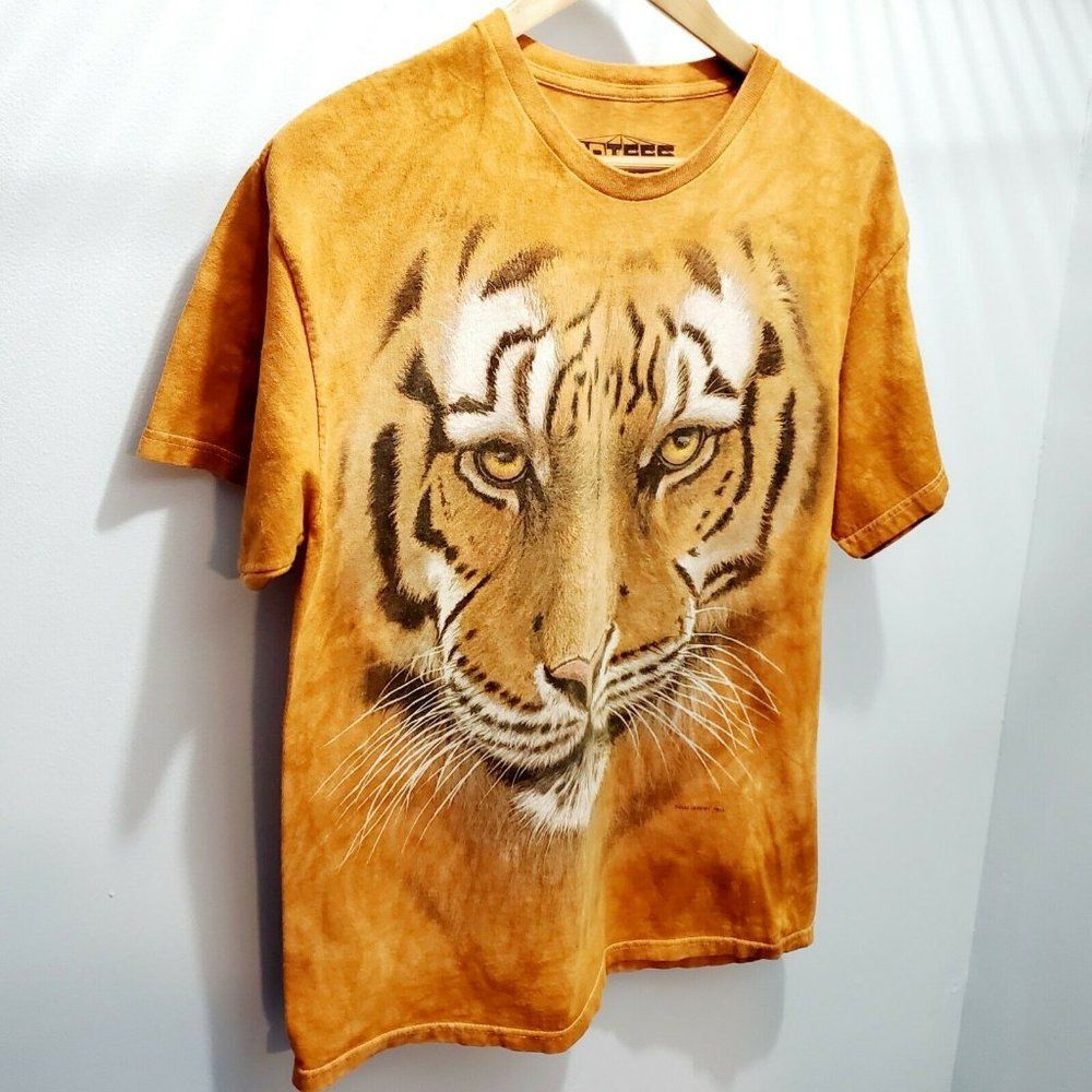 THE MOUNTAIN 3D TEES MEN LARGE ORANGE TIGER FACE GRAPHIC TIE DYE T-SHIRT 2011 - Picture 3 of 7